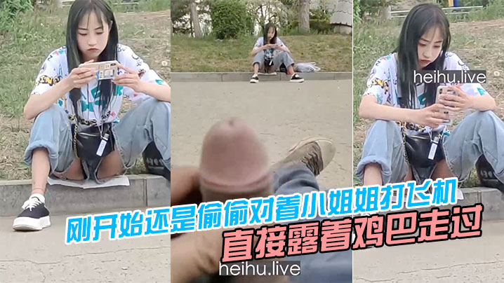 刚开始还是偷偷对着小姐姐打飞机，后面直接露着鸡巴走过去把小姐姐吓坏了